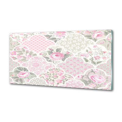 Rivestimento parete cucina con motivo di rose e ornamenti