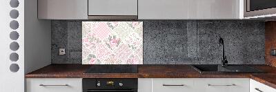 Rivestimento parete cucina con motivo di rose e ornamenti