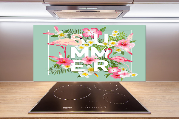 Pannello paraschizzi cucina con motivo vacanze e fenicotteri