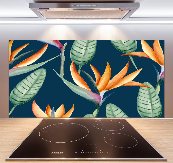 Rivestimento parete cucina con motivo Strelitzia reginae