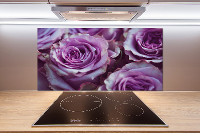 Rivestimento parete cucina con motivo a rose viola