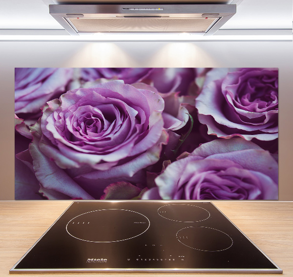 Rivestimento parete cucina con motivo a rose viola
