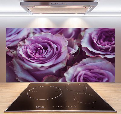 Rivestimento parete cucina con motivo a rose viola