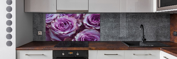 Rivestimento parete cucina con motivo a rose viola