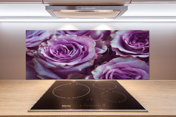 Rivestimento parete cucina con motivo a rose viola