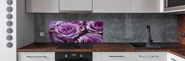 Rivestimento parete cucina con motivo a rose viola