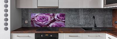 Rivestimento parete cucina con motivo a rose viola