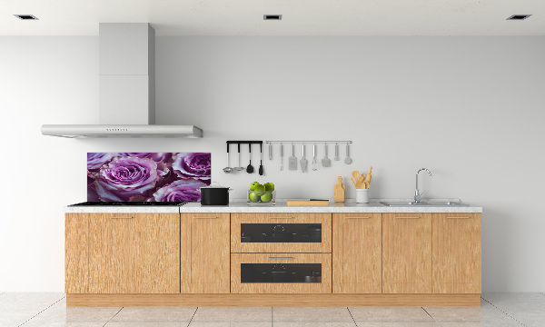 Rivestimento parete cucina con motivo a rose viola