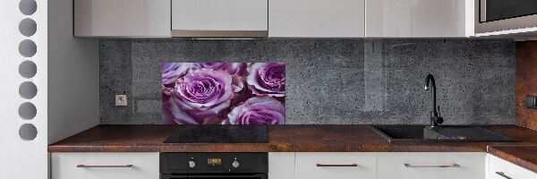 Rivestimento parete cucina con motivo a rose viola