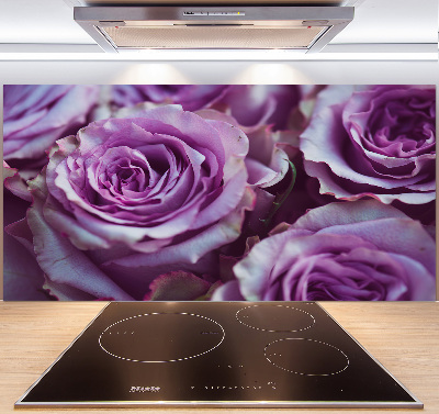 Rivestimento parete cucina con motivo a rose viola