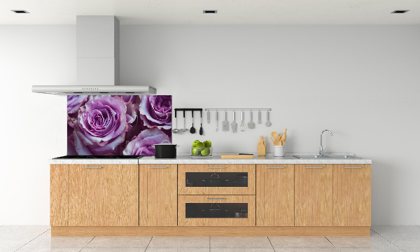 Rivestimento parete cucina con motivo a rose viola