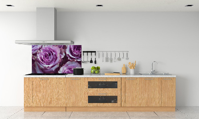 Rivestimento parete cucina con motivo a rose viola