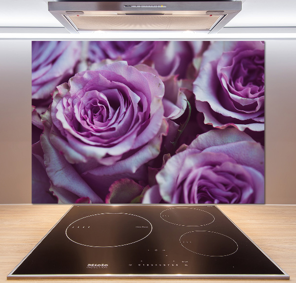 Rivestimento parete cucina con motivo a rose viola