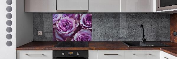 Rivestimento parete cucina con motivo a rose viola