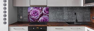 Rivestimento parete cucina con motivo a rose viola