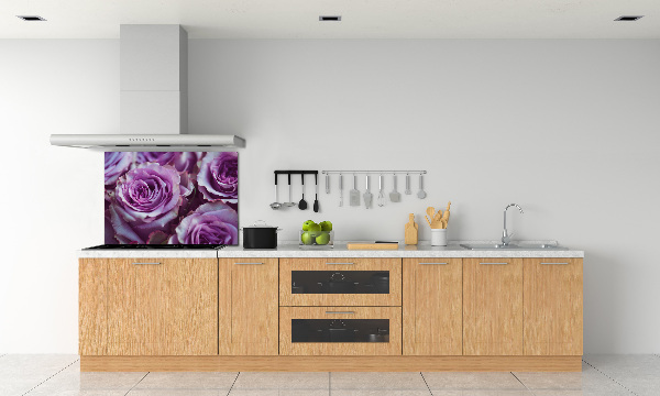 Rivestimento parete cucina con motivo a rose viola