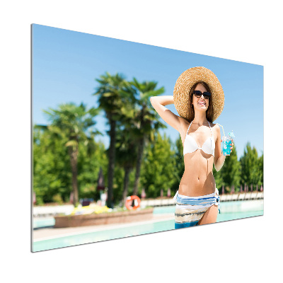Pannello paraschizzi cucina con stampa raffigurante una donna a bordo piscina