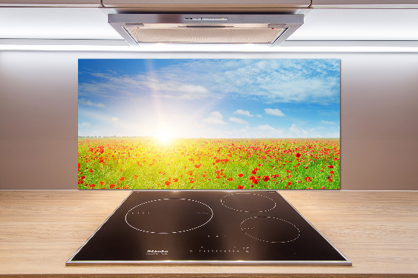 Rivestimento parete cucina con motivo di campi di papaveri
