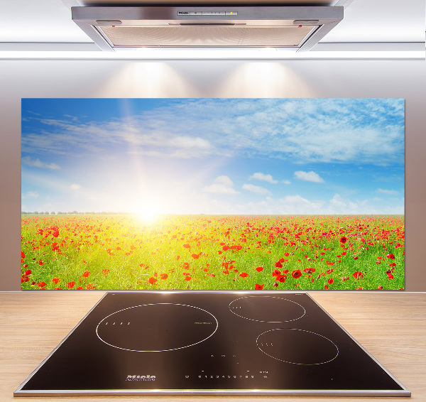 Rivestimento parete cucina con motivo di campi di papaveri