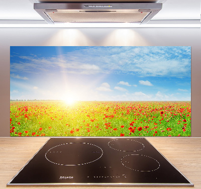 Rivestimento parete cucina con motivo di campi di papaveri