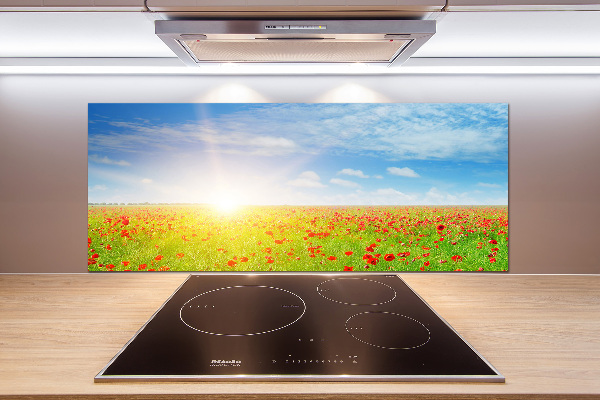 Rivestimento parete cucina con motivo di campi di papaveri