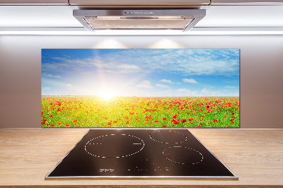 Rivestimento parete cucina con motivo di campi di papaveri