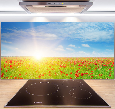 Rivestimento parete cucina con motivo di campi di papaveri