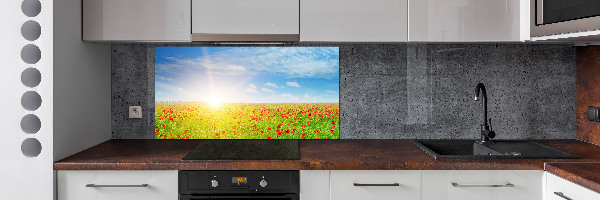 Rivestimento parete cucina con motivo di campi di papaveri