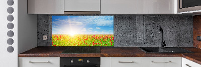 Rivestimento parete cucina con motivo di campi di papaveri