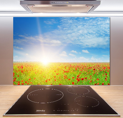 Rivestimento parete cucina con motivo di campi di papaveri