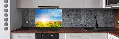 Rivestimento parete cucina con motivo di campi di papaveri