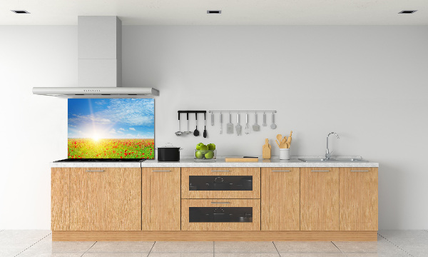 Rivestimento parete cucina con motivo di campi di papaveri