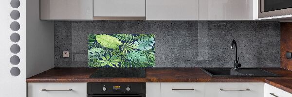 Rivestimento parete cucina con motivo di foglie tropicali