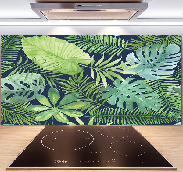 Rivestimento parete cucina con motivo di foglie tropicali