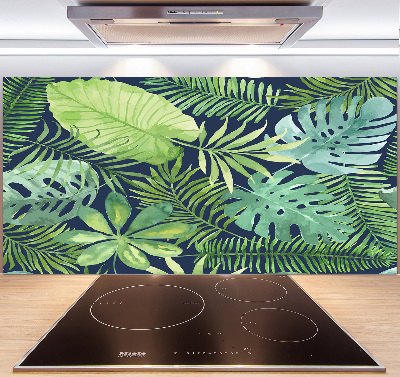 Rivestimento parete cucina con motivo di foglie tropicali