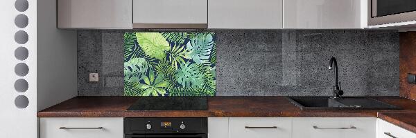 Rivestimento parete cucina con motivo di foglie tropicali