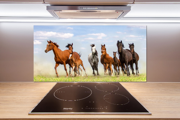 Rivestimento parete cucina con motivo di cavalli al galoppo