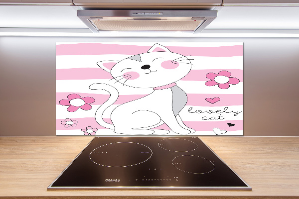 Rivestimento parete cucina con motivo gatto bianco