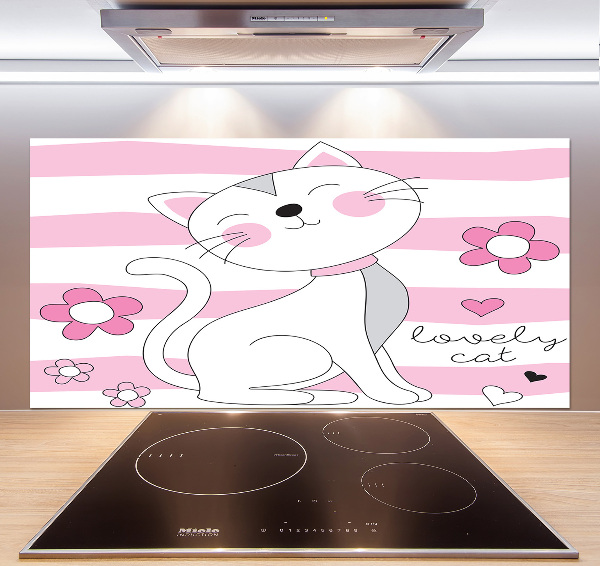 Rivestimento parete cucina con motivo gatto bianco