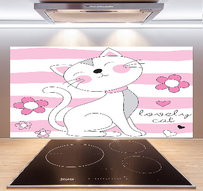Rivestimento parete cucina con motivo gatto bianco