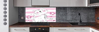 Rivestimento parete cucina con motivo gatto bianco