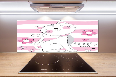 Rivestimento parete cucina con motivo gatto bianco