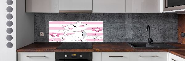 Rivestimento parete cucina con motivo gatto bianco