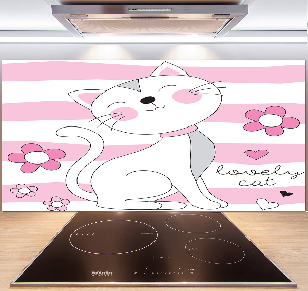 Rivestimento parete cucina con motivo gatto bianco