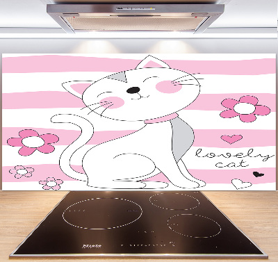 Rivestimento parete cucina con motivo gatto bianco