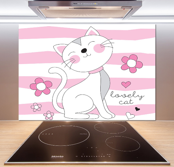Rivestimento parete cucina con motivo gatto bianco