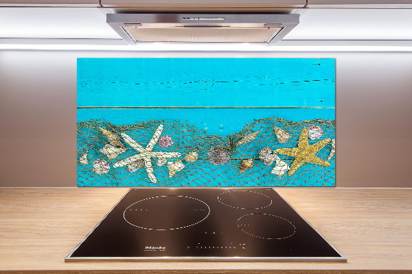 Pannello paraschizzi cucina con motivo di stelle marine e conchiglie