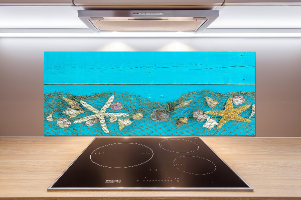 Pannello paraschizzi cucina con motivo di stelle marine e conchiglie