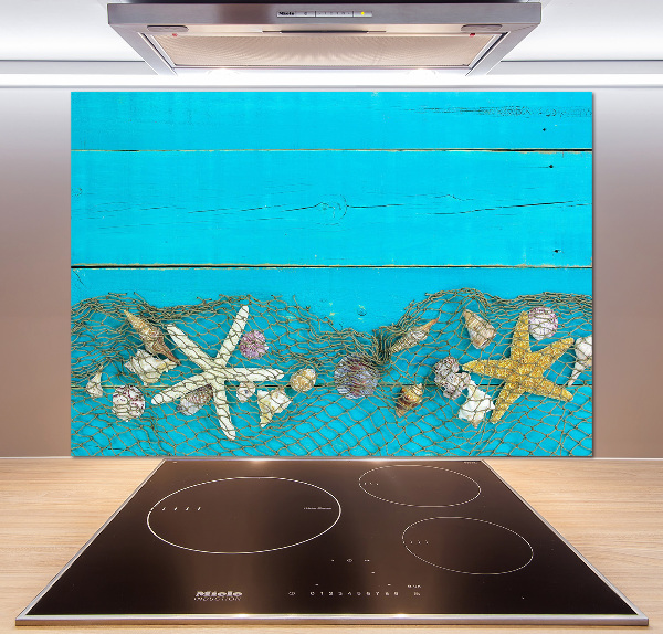 Pannello paraschizzi cucina con motivo di stelle marine e conchiglie