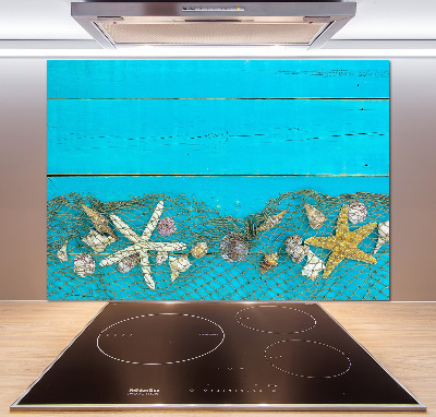 Pannello paraschizzi cucina con motivo di stelle marine e conchiglie